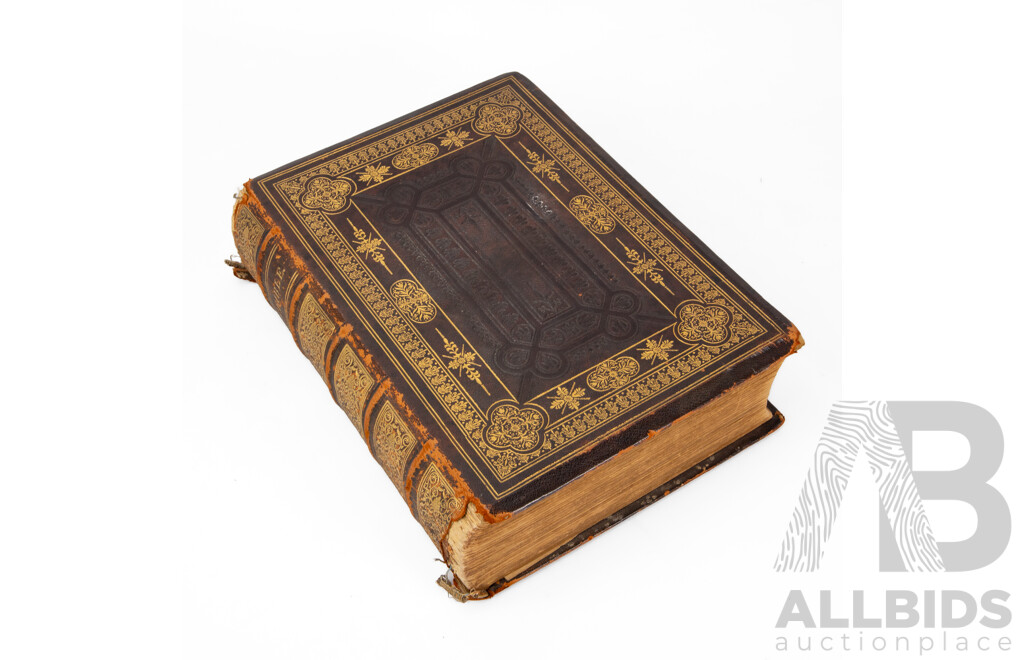 Early Leather Bound Holy Bible and Commentaries of Henry Scott