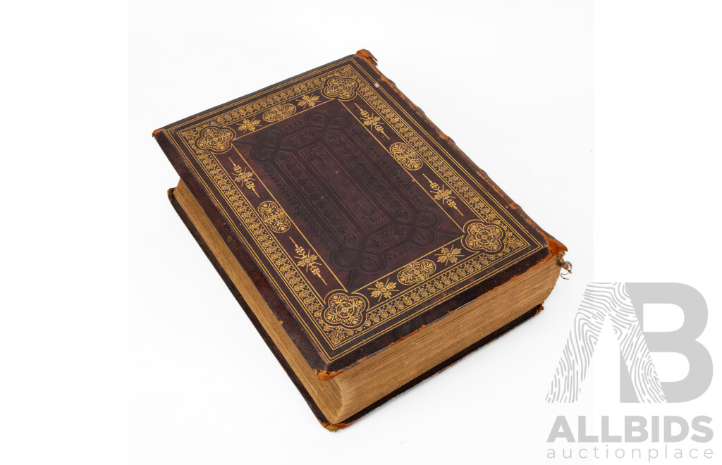 Early Leather Bound Holy Bible and Commentaries of Henry Scott