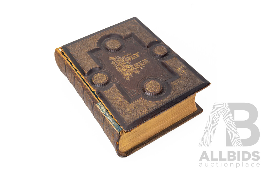 Early Leather Bound Brown's Self Interpreting Holy Bible