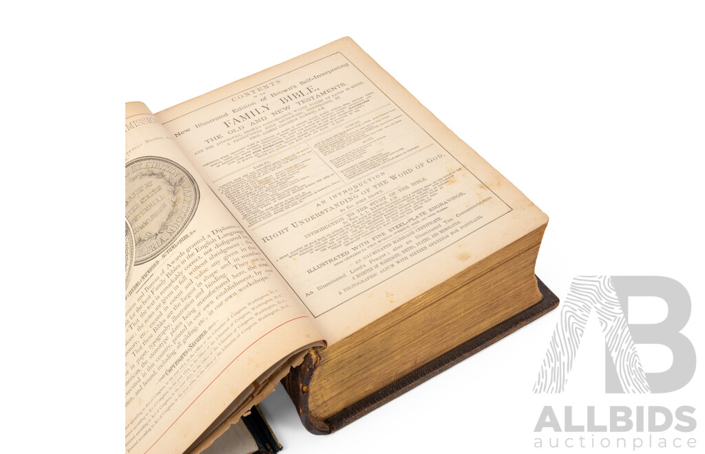Early Leather Bound Brown's Self Interpreting Holy Bible