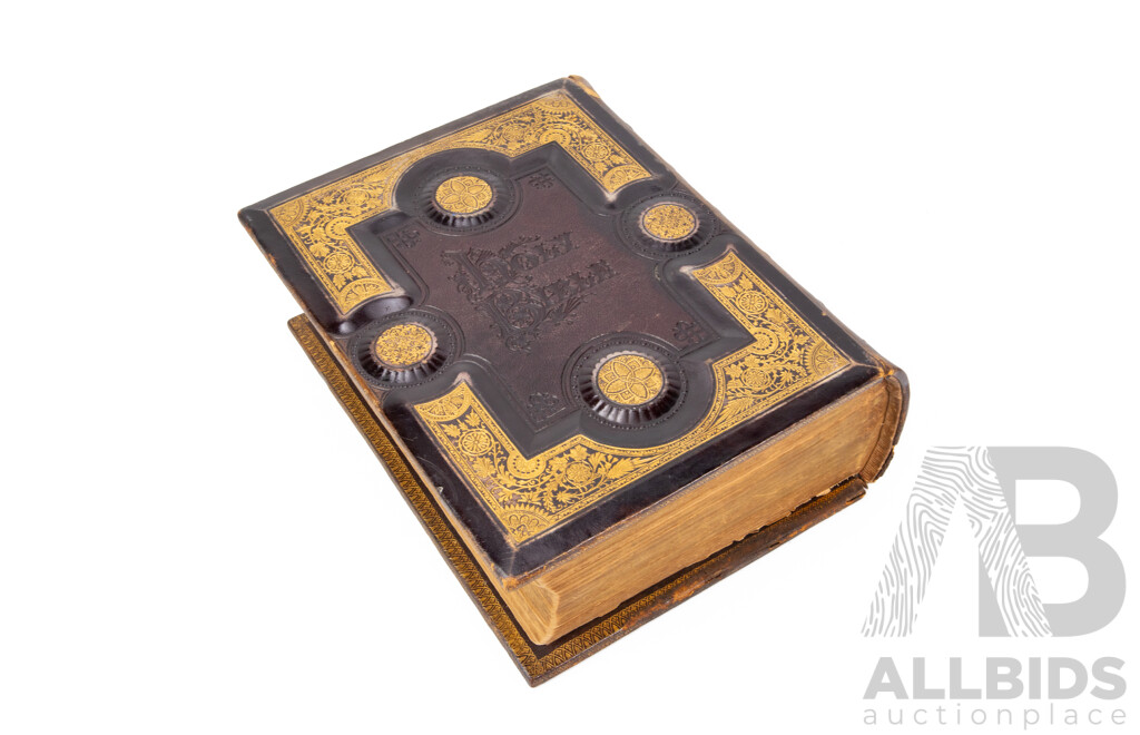 Early Leather Bound Brown's Self Interpreting Holy Bible