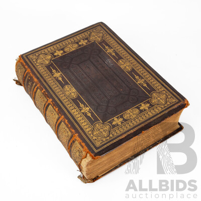 Early Leather Bound Holy Bible and Commentaries of Henry Scott