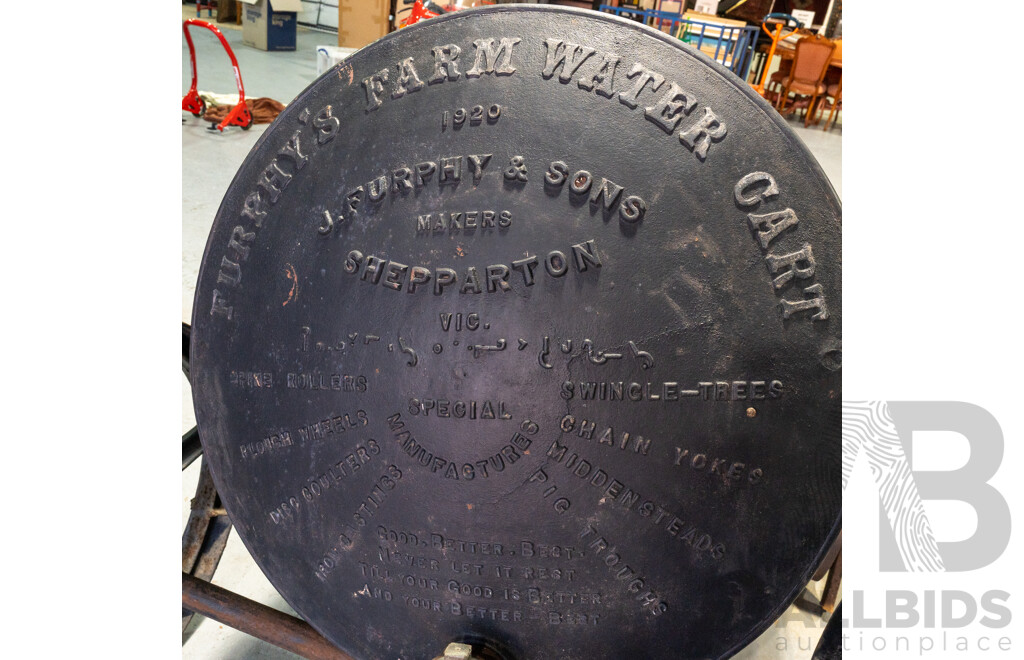 Vintage Furphy Water Cart with Cast Iron Ends, Circa 1920