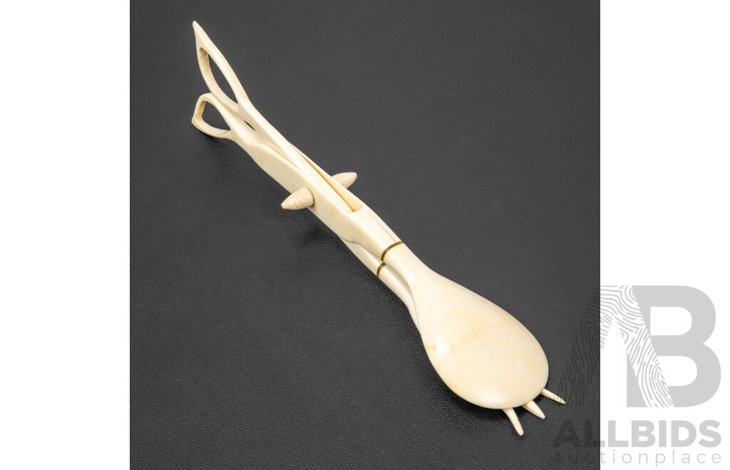 Pair of Vintage Carved Bone Salad Servers