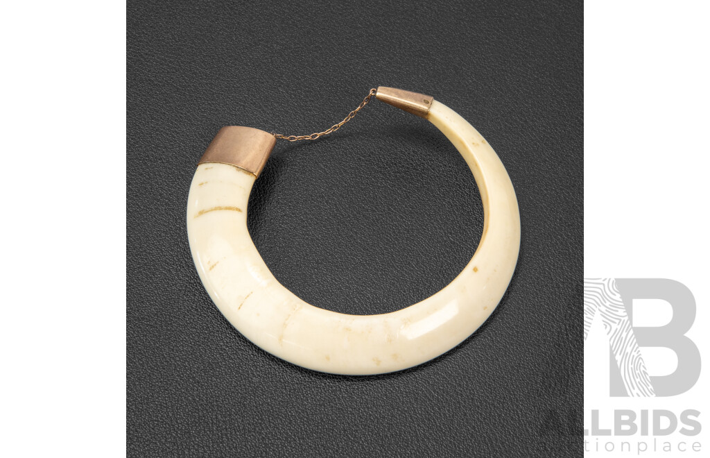 Vintage Polished Boar's Tusk with Copper Capping to Both Ends