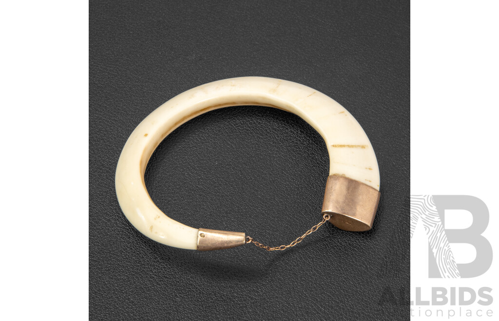 Vintage Polished Boar's Tusk with Copper Capping to Both Ends