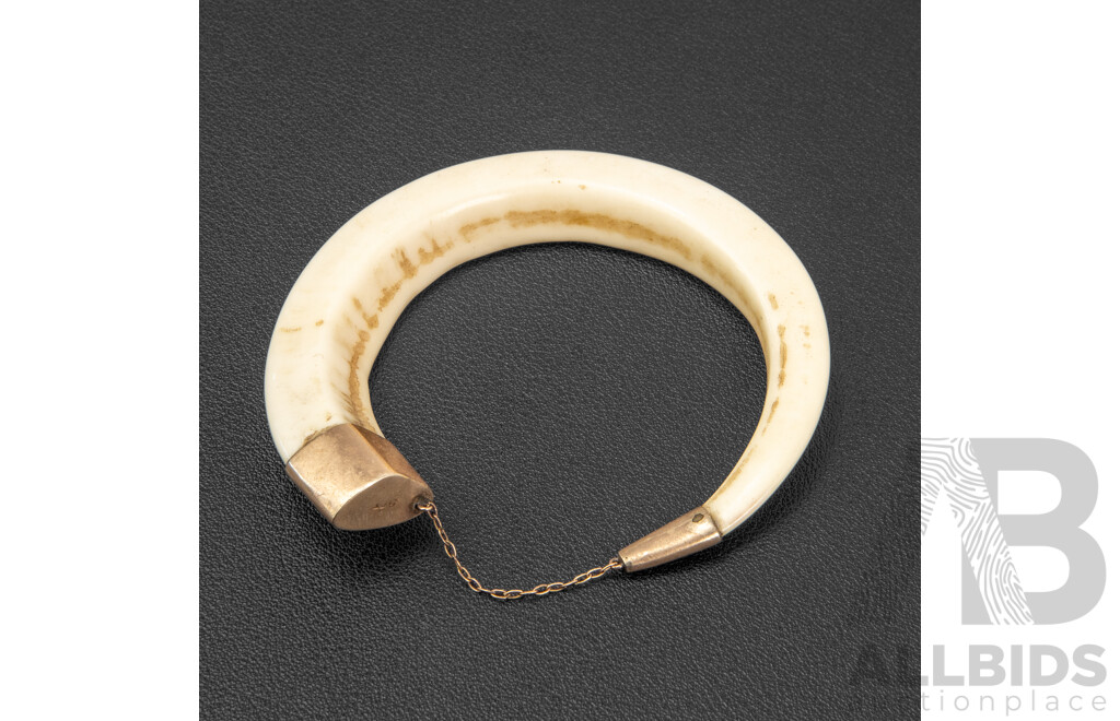 Vintage Polished Boar's Tusk with Copper Capping to Both Ends