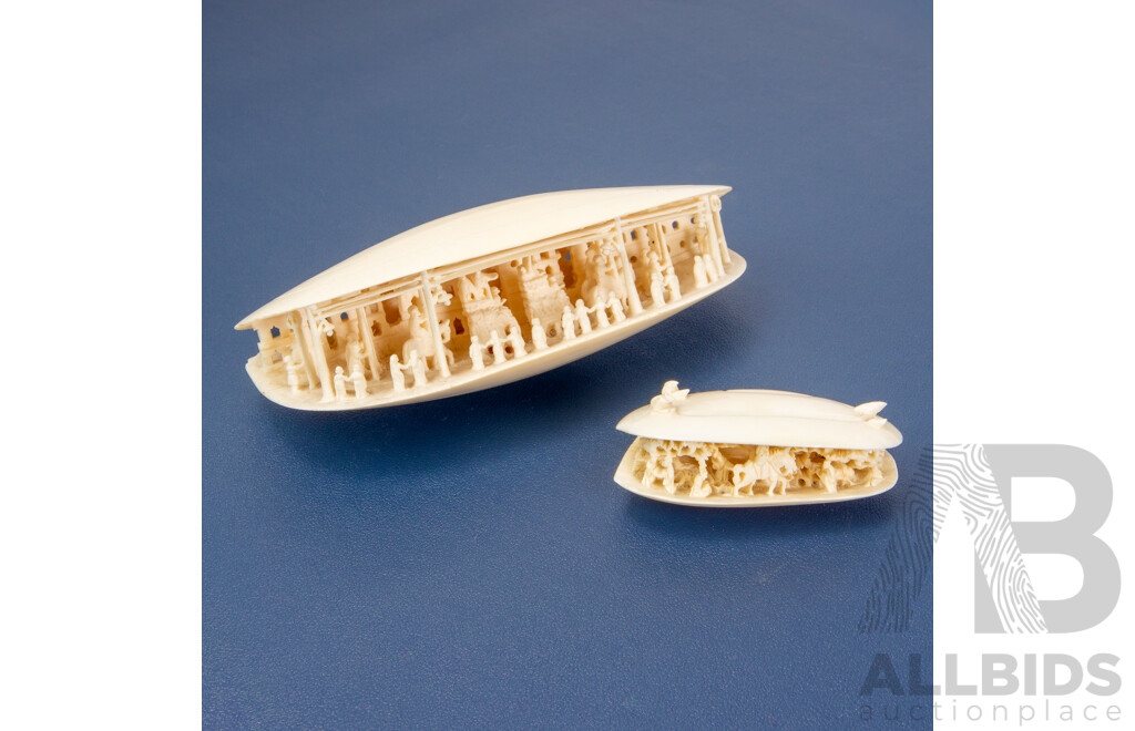 Pair of Graduated Chinese Bone Shell Form Carvings