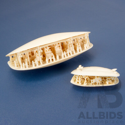 Pair of Graduated Chinese Bone Shell Form Carvings