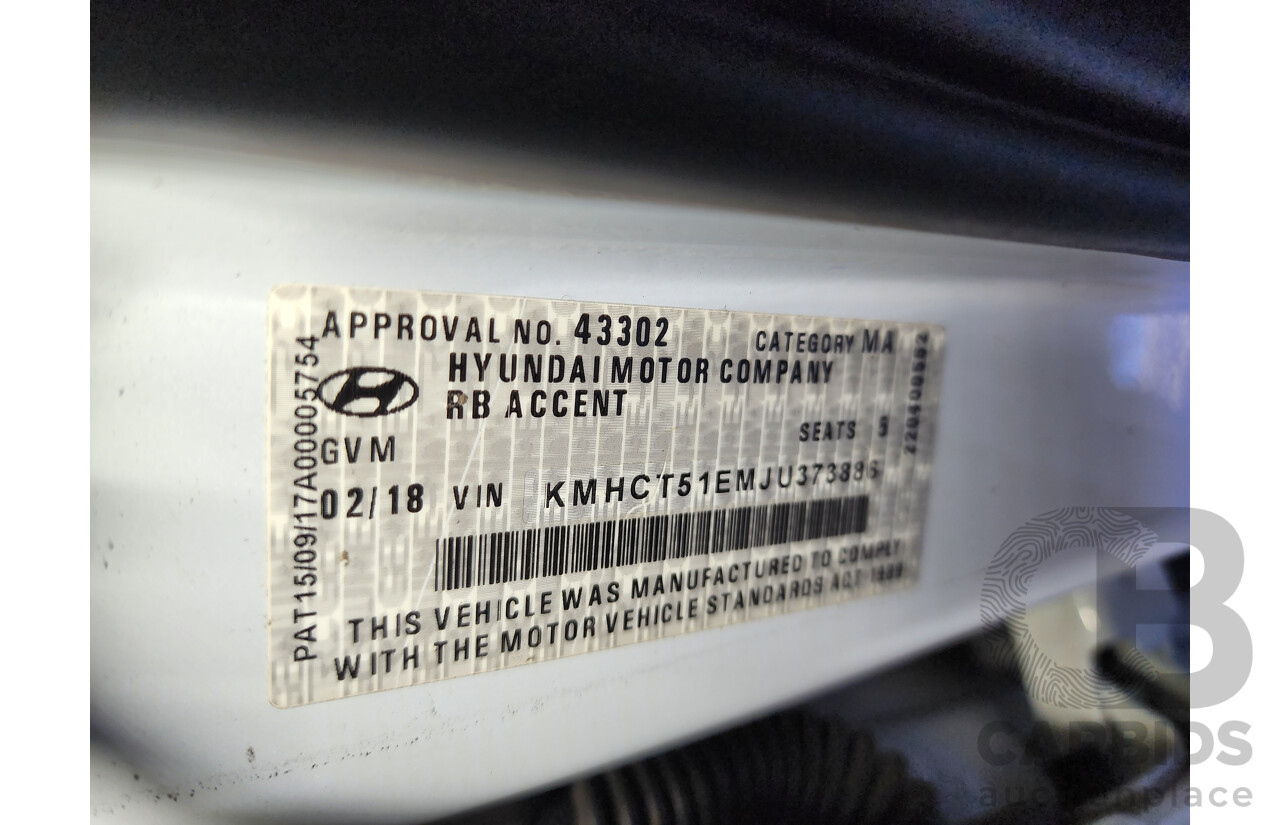 2/2018 Hyundai Accent Sport RB6 MY18 5d Hatchback White 1.6L