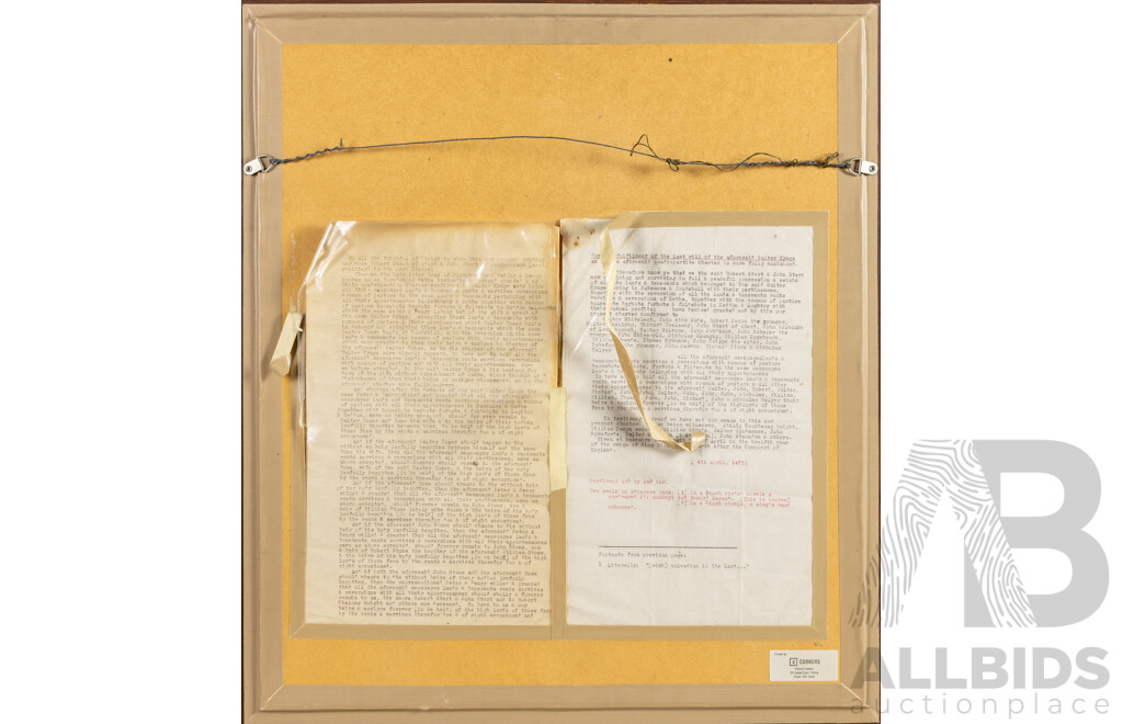 Incredible 15th Century Legal Quadripartite Charter Deed or Indenture Dated April 4, 1472, Hand Inked on Vellum with Dual Parchment Tags and Wax Seals, 62H X 52W Cm (frame)