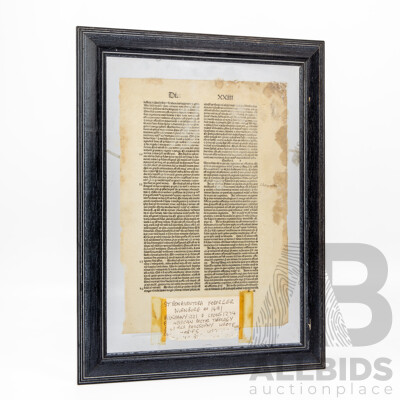 Unique Antique Single Incunabala Leaf Page From Work by St Bonaventure (Printed by Koberger; Nuremburg C1491), 41H x 31W cm (frame)