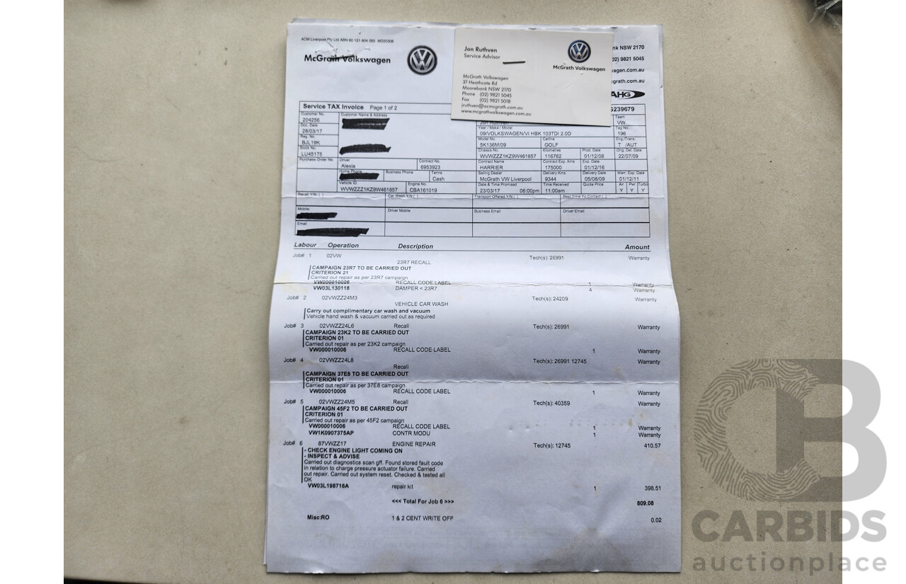 02/2009 Volkswagen Golf 2.0 TDI Pacific 1K MY09 5d Hatchback Silver 2.0L