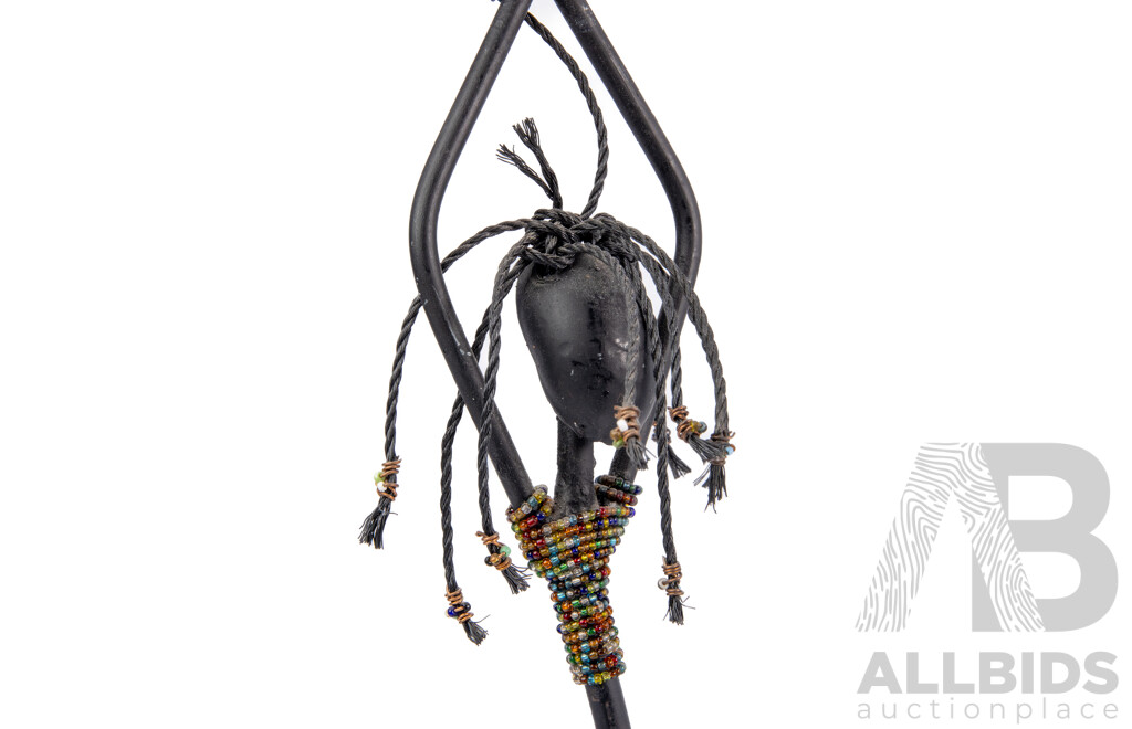 Mid Century African Wrought Metal and Beaded Candle Holder