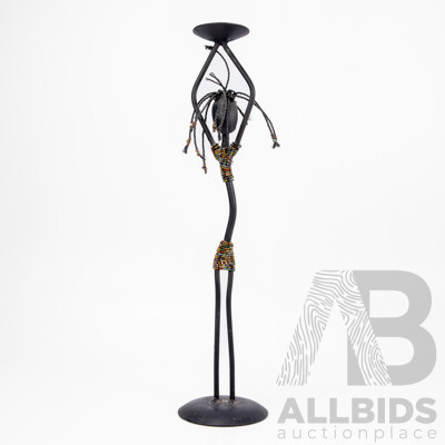 Mid Century African Wrought Metal and Beaded Candle Holder