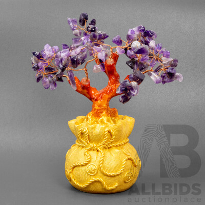 Chinese Money Bag Together with Jade Tree with Copper Wiring