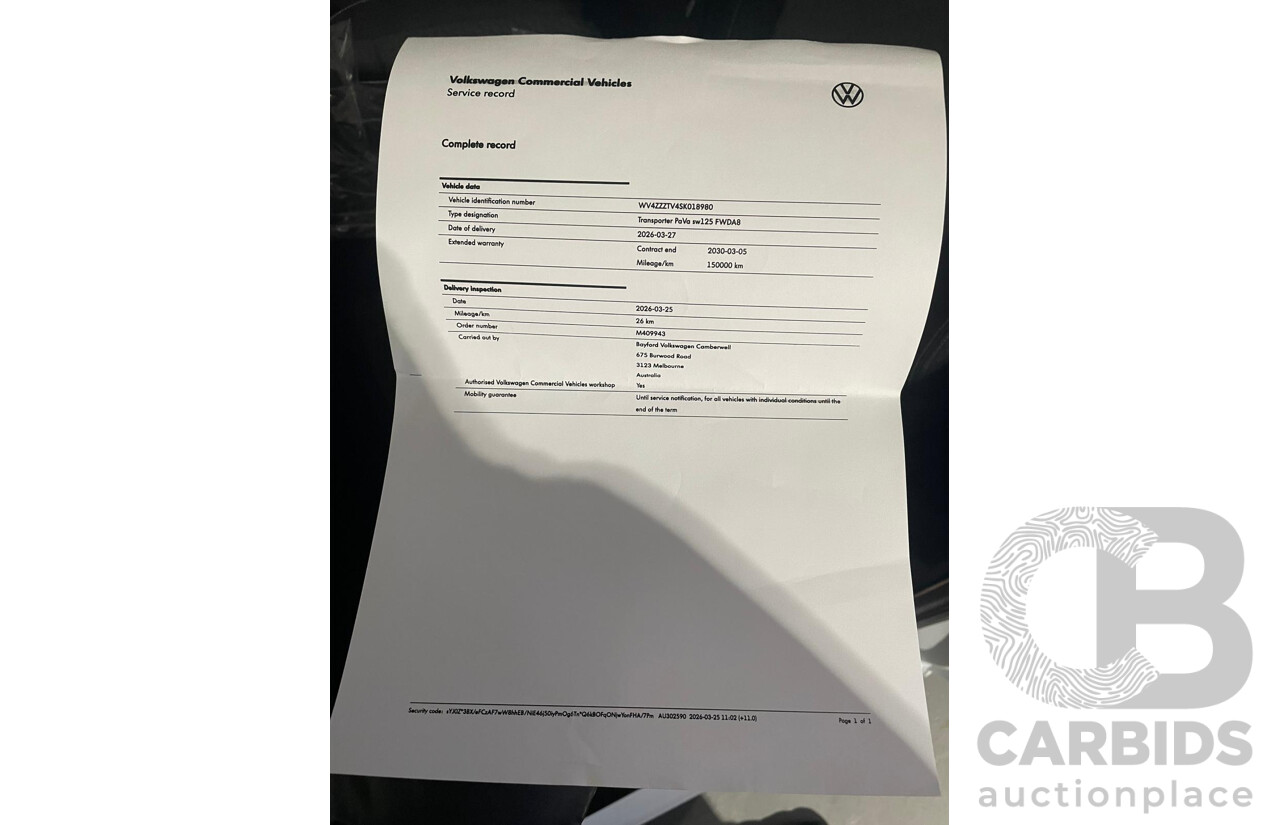 12/2025 Volkswagen Transporter TDI SWB Lite MY25 3d Van White Turbo Diesel 2.0L