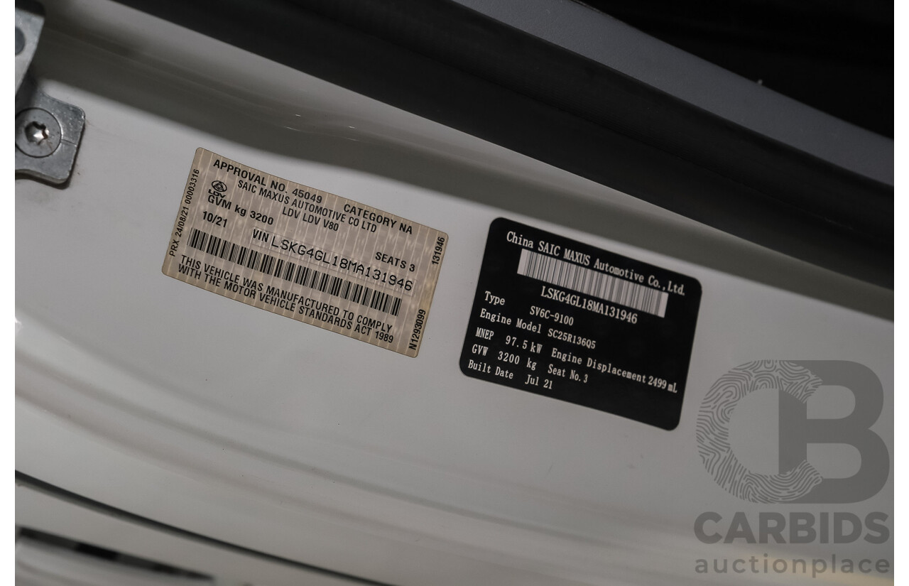 10/2021 LDV V80 SWB Low Roof (FWD) K1 4D Van White Turbo Diesel 2.5L