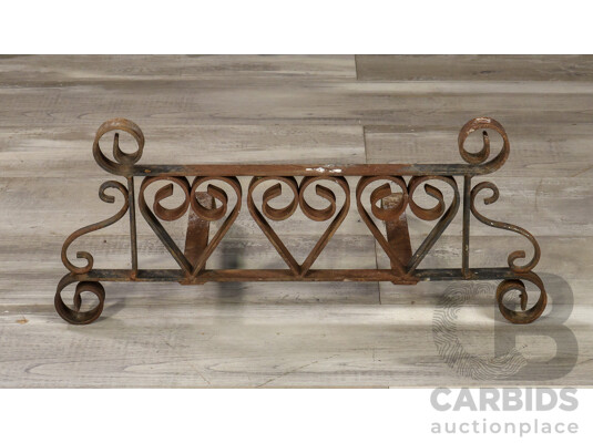 Vintage Iron Fire Grate Stand with Scrolls and Hearts