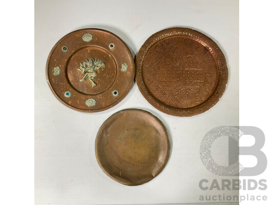 Collection of Seven Large Copper and Brass Decorative Wall Plates