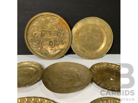 Collection of Seven Brass Decorative Wall Plate and Bowls and More