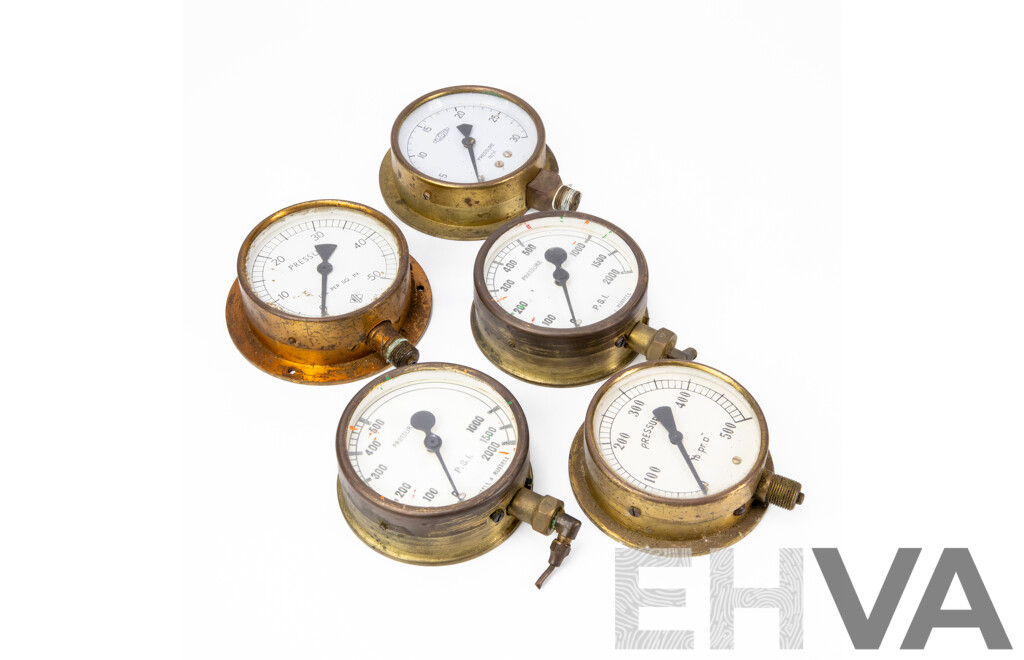 Collection of Five Small Pressure Gauges