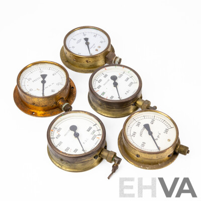 Collection of Five Small Pressure Gauges
