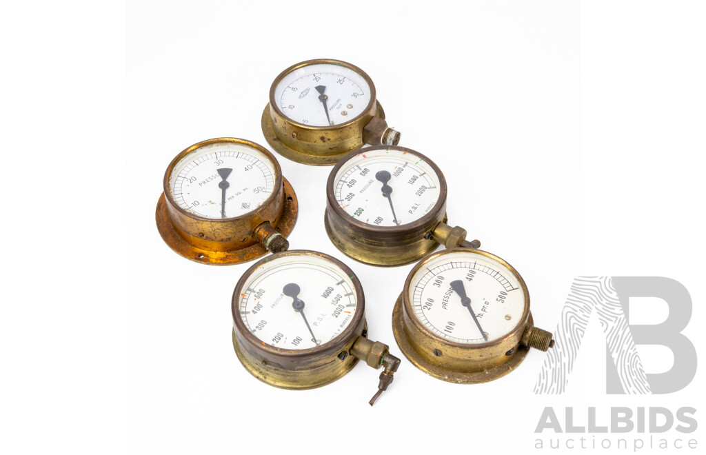 Collection of Five Small Pressure Gauges