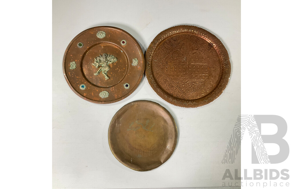 Collection of Seven Large Copper and Brass Decorative Wall Plates