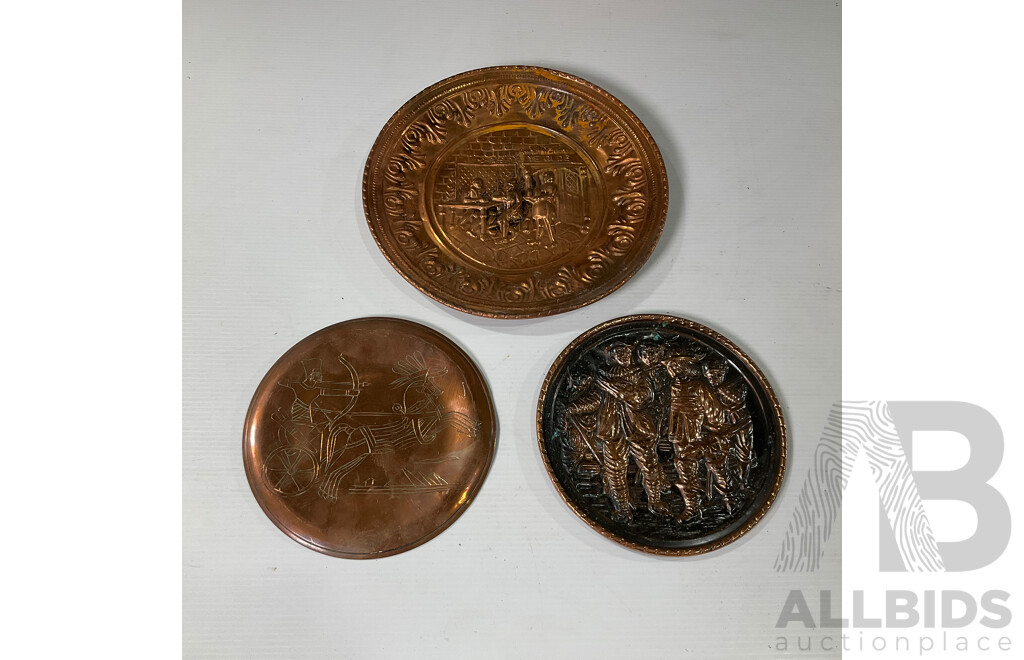 Collection of Seven Large Copper and Brass Decorative Wall Plates