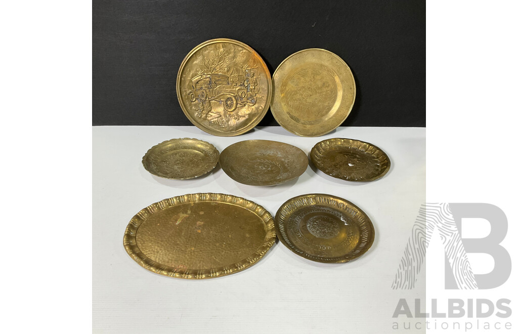 Collection of Seven Brass Decorative Wall Plate and Bowls and More
