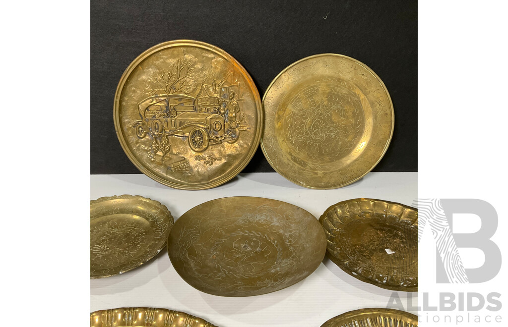 Collection of Seven Brass Decorative Wall Plate and Bowls and More