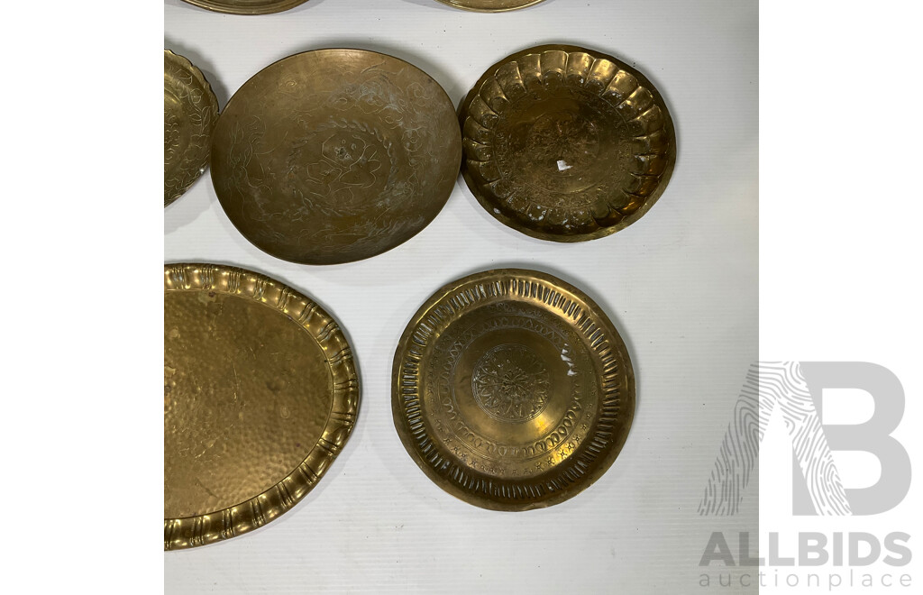 Collection of Seven Brass Decorative Wall Plate and Bowls and More