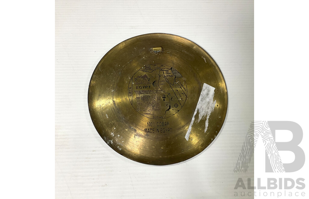 Collection of Three Copper and Brass Decorative Wall Plates and Bowl