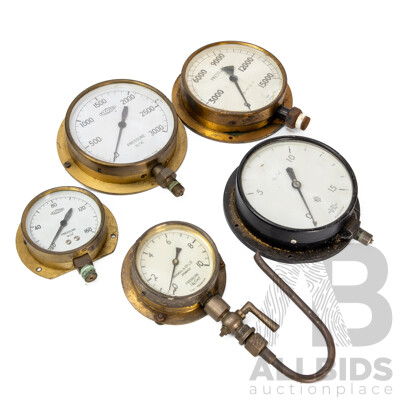 Collection of Five Pressure Gauges