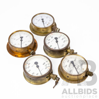 Collection of Five Small Pressure Gauges