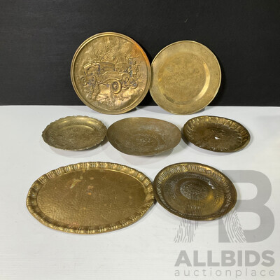 Collection of Seven Brass Decorative Wall Plate and Bowls and More