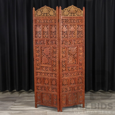 Timber Hand Carved Indian Two Panel Dressing Screen