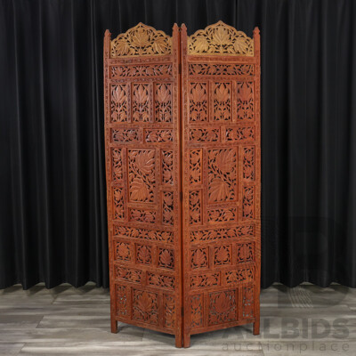 Timber Hand Carved Indian Two Panel Dressing Screen