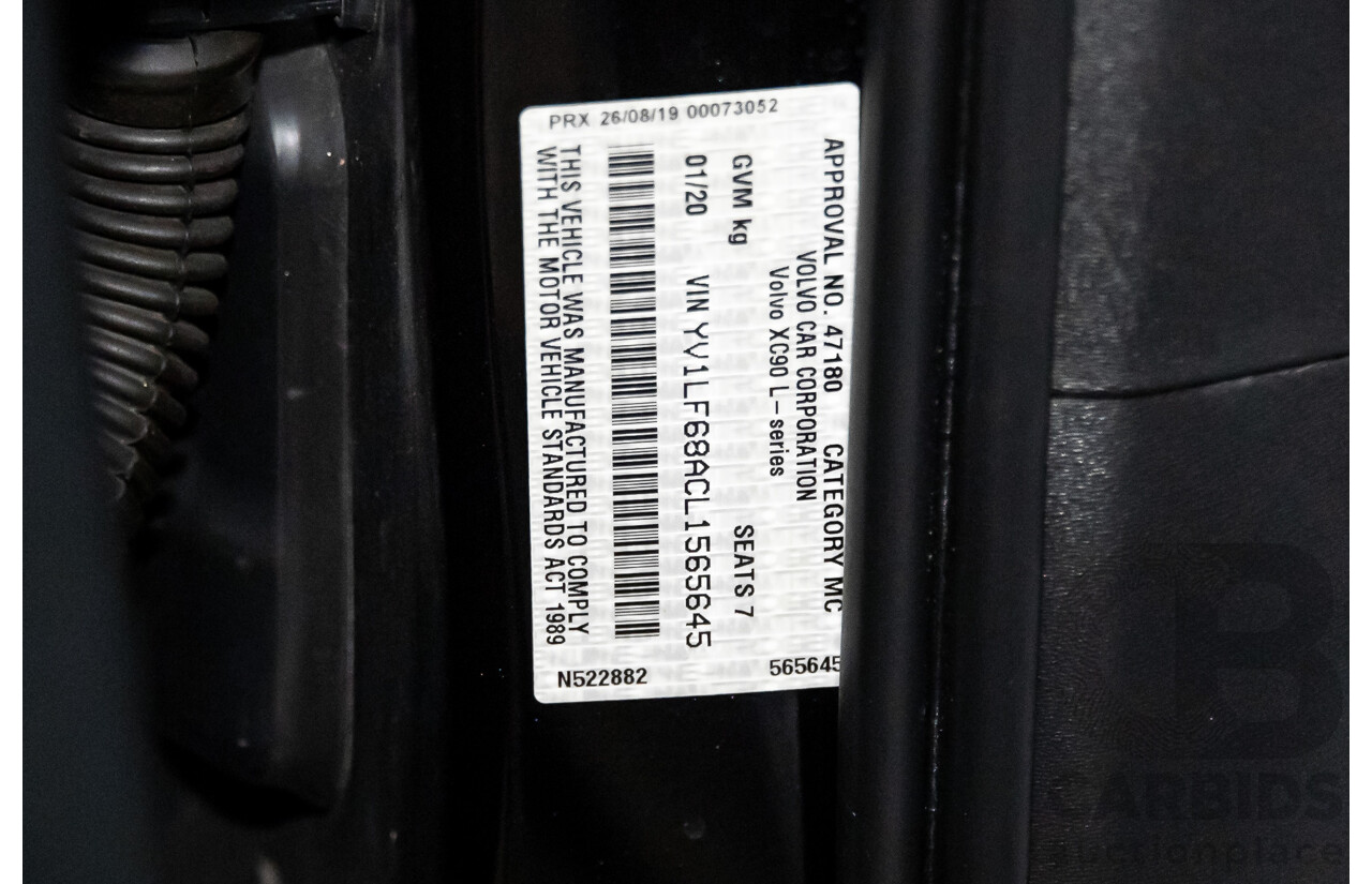 1/2020 Volvo XC90 D5 Inscription (AWD) 256 MY20 Onyx Black Metallic Twin Turbo Diesel 2.0L - 7 Seater
