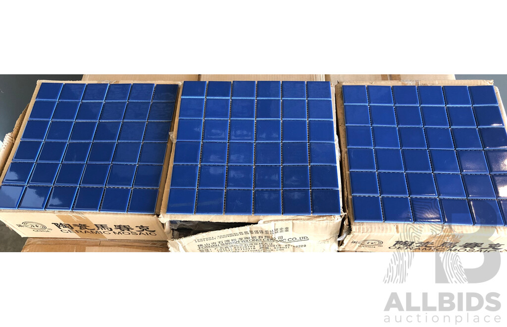 Caihua Dark Blue Gloss 48mm X 48mm Porcelain Glazed Mosiac Tiles - 50.49m2 - Brand New - ORP $3786.75