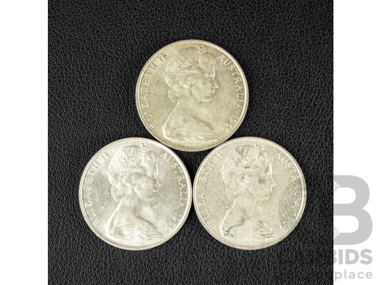 Three Australian 1966 Round Silver Fifty Cent Coins .800