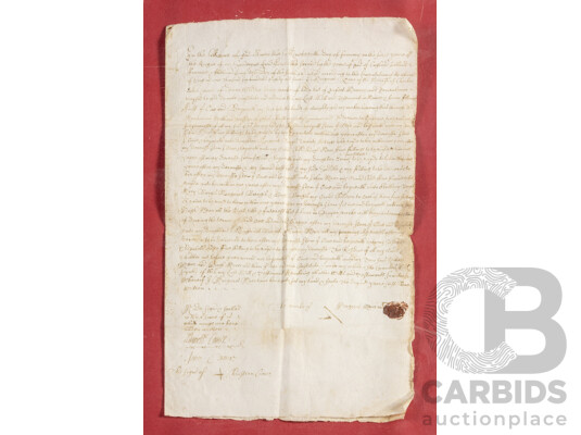 Antique English 17th Century Last Will and Testament, Dated January 19, 1684, Ink on Parchment Paper with Wax Seal, 40H x 26W cm (frame dimensions)