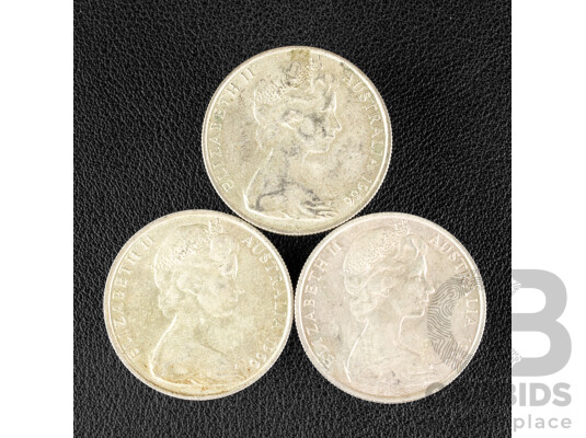 Three Australian 1966 Round Silver Fifty Cent Coins .800