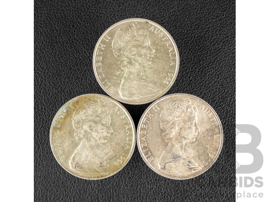 Three Australian 1966 Round Silver Fifty Cent Coins .800