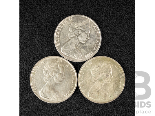 Three Australian 1966 Round Silver Fifty Cent Coins .800