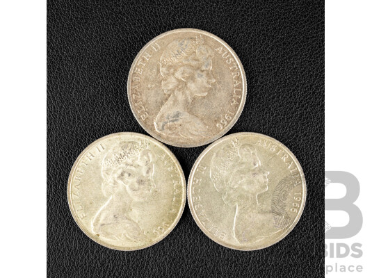 Three Australian 1966 Round Silver Fifty Cent Coins .800