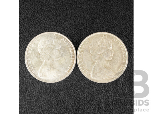 Two Australian 1966 Round Silver Fifty Cent Coins .800