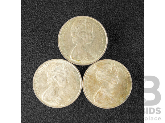 Three Australian 1966 Round Silver Fifty Cent Coins .800