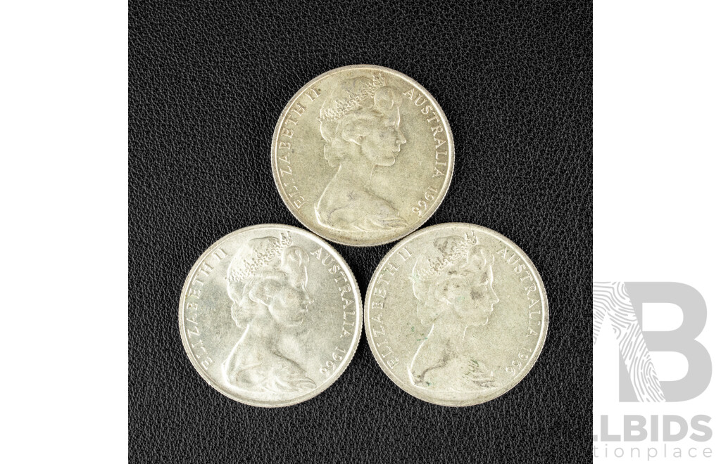 Three Australian 1966 Round Silver Fifty Cent Coins .800